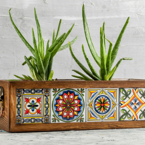 Wooden Planter with Mexican Tile